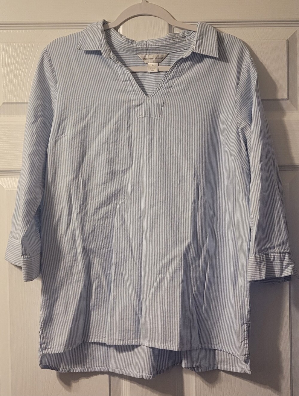 Christopher & Banks Light Blue and White Striped Casual Button-Down Shirt